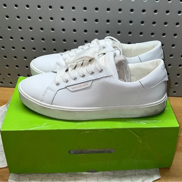 Sam Edelman White Leather Sneakers Size 9 Lace Up Casual Shoes Minimal Classic - Picture 3 of 6